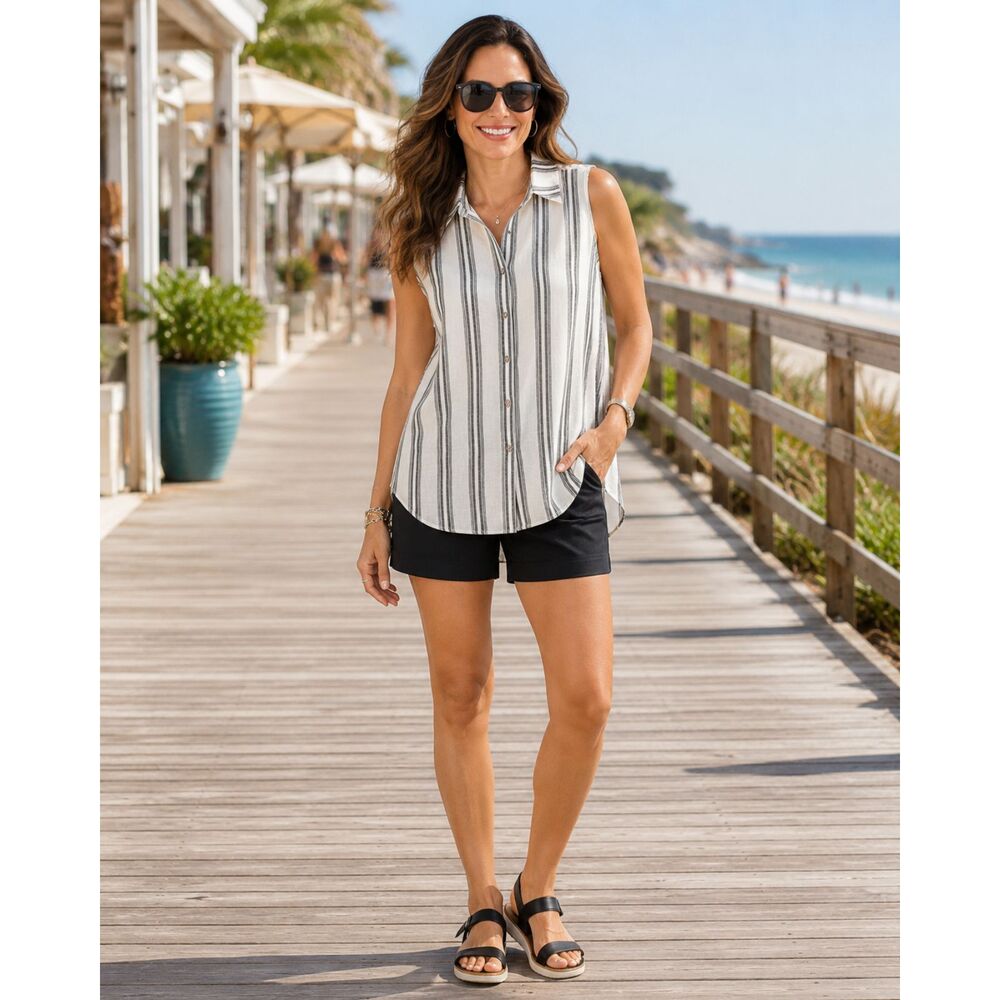 Chico’s 100% Linen Sleeveless Striped Tunic Blouse Size 0 US 4/6